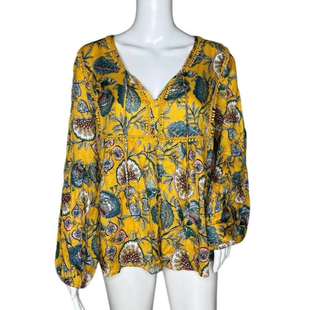 Haute Hippie Shirt Womens Medium Yellow Floral Flower‎ Avery Blouse Bloomcore